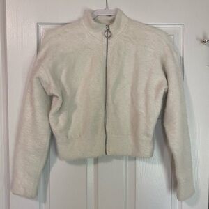 White Eyelash Knit Zip Up